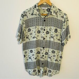 Her Pony Dolphin Print Shirt Button Up Short Sleeve Festival Coachella Mens Med